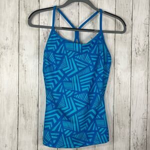 Old Navy Active Blue Geometric Workout Gym Stretch Racerback Tank Top Large